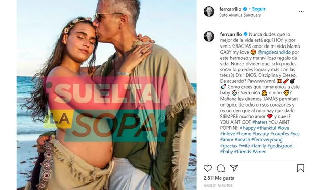 21.9.2020 | Post de Fernando Carrillo anunciando el embarazo de su novia. Crédito: captura Instagram