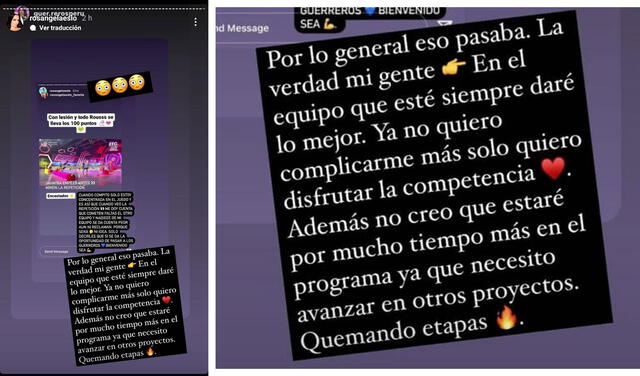 20.9.2021 | Post de Roságenla Espinoza anuncia que dejaría EEG. Foto: captura Roságenla Espinoza  / Instagram