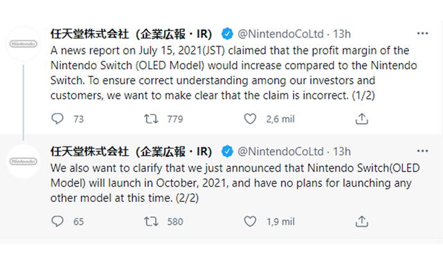 Publicación de Nintendo en Twitter. Foto: captura de Twitter