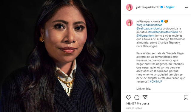 22.9.2020 | Post de Yalitza Aparicio sobre su participación en la campaña #DiorStandsWithWomen. Crédito: captura Instagram