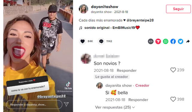 2021. Dayanita confirmó que era pareja con Brayan ‘Flow’. Foto: captura Dayanita Instagram/TikTok