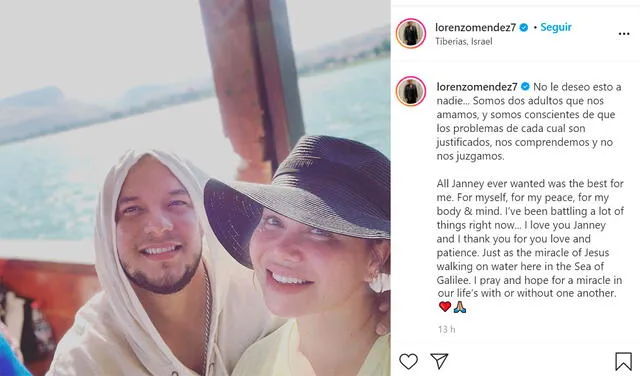 20.9.2020 | Post de Lorenzo Méndez hablando de su separación con ‘Chiquis’ Rivera. Crédito: captura Instagram.