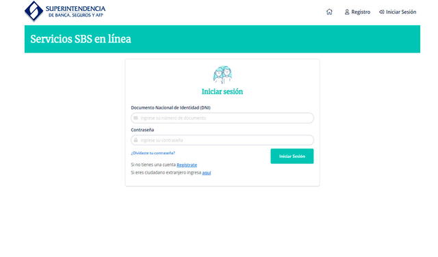 Plataforma de inicio de sesión de SBS. Foto: captura de aut.sbs.gob.pe Plataforma de inicio de sesión de SBS. Foto: captura de aut.sbs.gob.pe