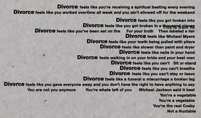 5.3.2022 | Segunda parte del poema DIVORCE de Kanye West. Foto: captura YE/Instagram