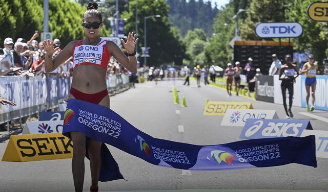 Kimberly García también se coronó con la medalla de oro en marcha atlética de 20 km en el Mundial Atlético de Oregón 2022. Foto: AFP