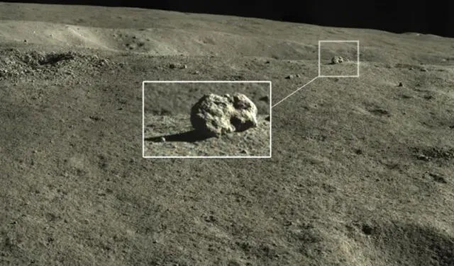 Sector ampliado de la imagen revela la roca que finalmente fue comparada con la forma de un conejo. Foto: CNSA