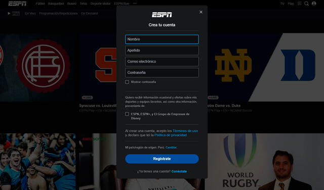 Paso por paso para acceder a ESPN Play. Foto: captura de espn.com
