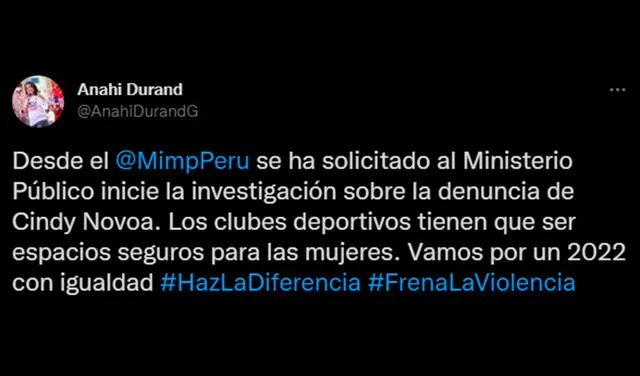 Este fue el tuit de Anahí Durand. Foto: captura Anahi Durand twitter