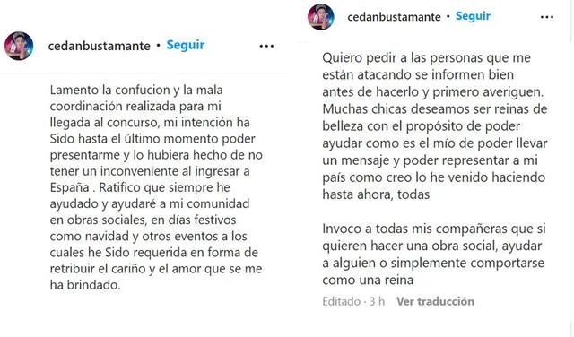 Segunda parte del comunicado de  Cristell Cedan sobre su participación en el Miss Bellísima International Trans. Foto: captura Cristell Cedan/Instagram