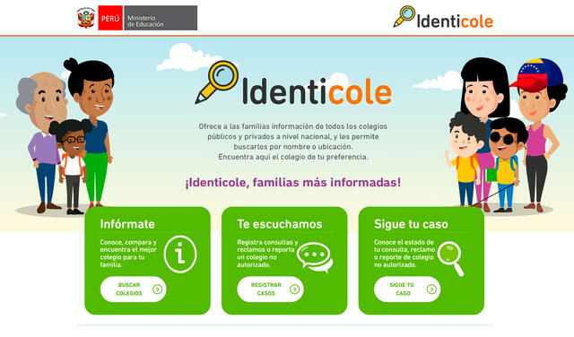 Página de inicio de la plataforma Identicole. Foto: captura