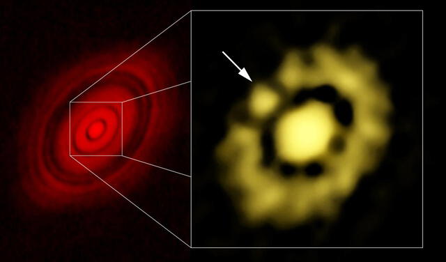 ALMA captó los posibles surcos concéntricos de embriones planetarios | Foto: Carrasco-Gonzalez, et al.; Bill Saxton, NRAO/AUI/NSF.
