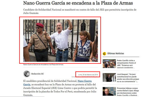 Artículo de El Comercio. Foto: composición LR / captura de la web de El Comercio.
