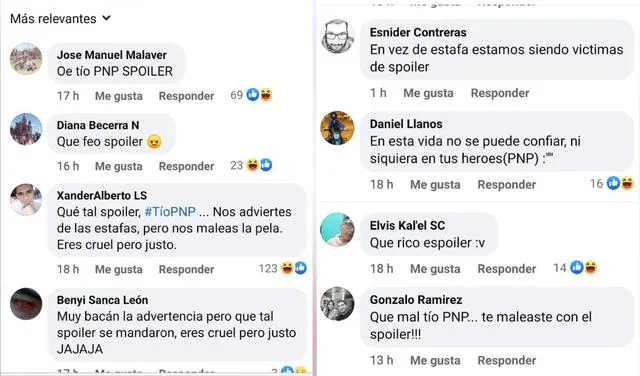 Los usuarios no tardaron en bromear con el famoso 'Tío PNP' y reaccionaron con divertidos comentarios. Foto: captura de Facebook