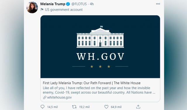 Melania Trump tras asalto al Capitolio: “Estoy decepcionada y descorazonada”