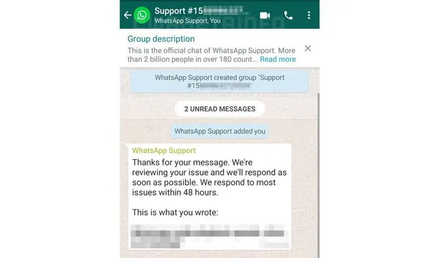 Se creará una conversación con el servicio técnico de WhatsApp. Foto: Wabetainfo