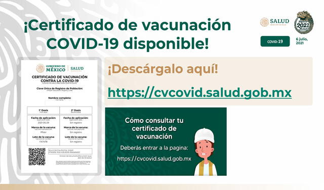 El certificado de vacunación COVID-19 es un documento oficial e incluye los membretes del Gobierno y de la Secretaría de Salud. Foto: Gobierno de México