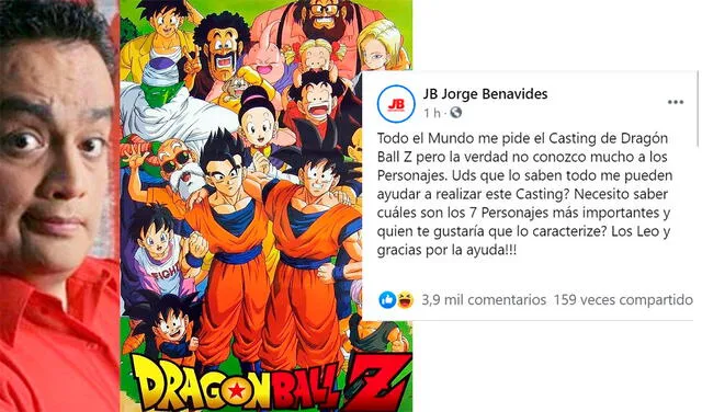 26.2.2021 | Post de Jorge Benavides sobre Dragon Ball Z. Foto: Jorge Benavides / Facebook