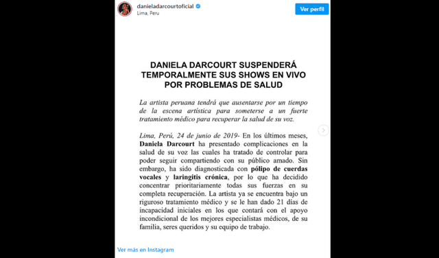 Daniela Darcourt anunció su retiro temporal de los escenarios. Foto: Instagram   