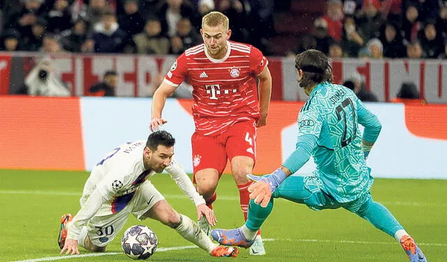 Sin chances. Messi no pudo contra la defensa ‘bávara’. Foto: EFE   