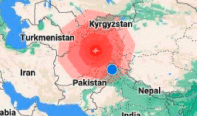  Epicentro del terremoto de magnitud 6,5 en Pakistán, India y Afganistán. Foto: Vanguardia<br>    