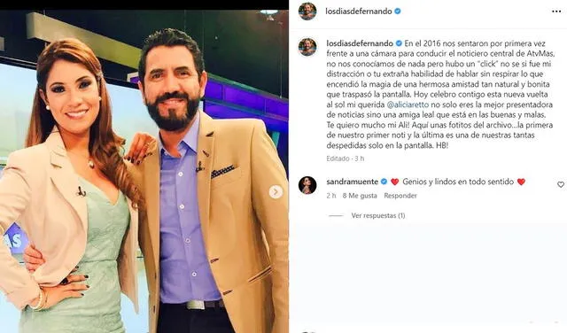  Fernando Díaz dedica emotivas palabras a Alicia Retto. Foto: Captura de Instagram   