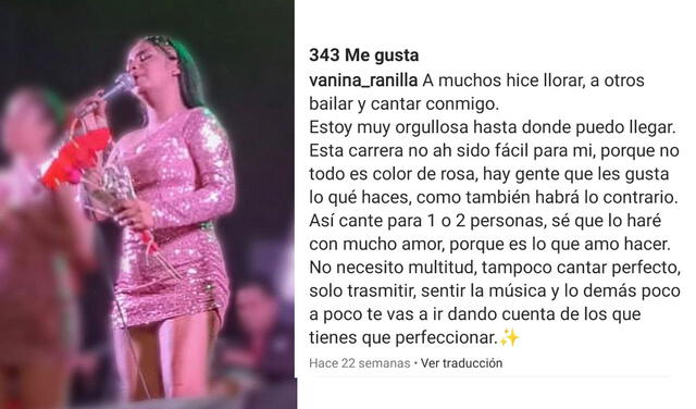  Publicación de Vanina Ranilla sobre su experiencia como cantante de cumbia. Foto: captura Instagram<br><br> <br> 