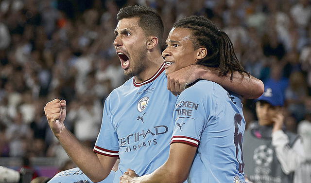 Figura. Rodri celebrando el gol que aseguró la orejona. Pep extiende su legado en el deporte rey. Foto: EFE   