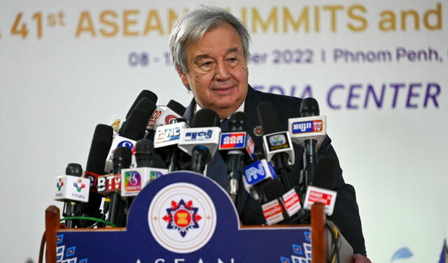 António Guterres en la Cumbre de la Asociación de Naciones del Sudeste Asiático el 12 de noviembre de 2022. Foto: AFP    