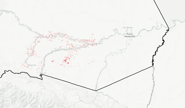  Mapa de la actividad minera con datos de radar. Imagen: RAMI    