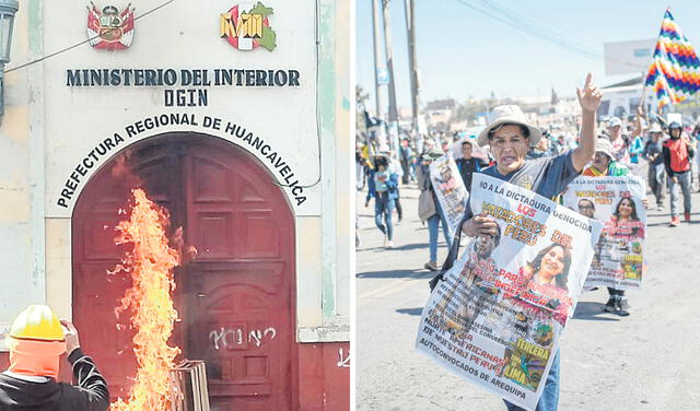 Alguien incendió puerta. “No a la dictadura”, se gritó. Foto: composición LR   