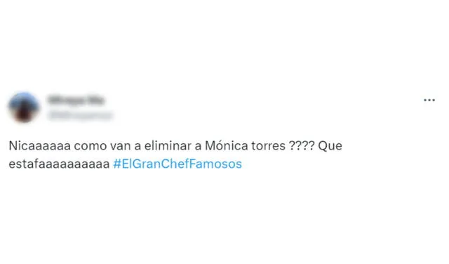  Usuarios reaccionan a la eliminación de Mónica Torres de "El gran chef: famosos". Foto: captura Twitter   