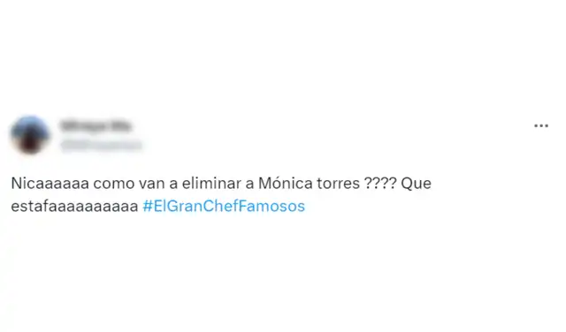  Usuarios reaccionan a la eliminación de Mónica Torres de "El gran chef: famosos". Foto: captura Twitter   