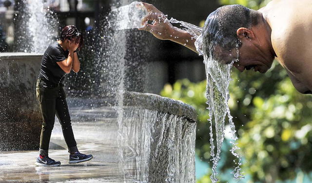 Las personas buscan refrescarse ante la grave ola de calor que azotan sus países. Foto composición LR/AFP/EFE<br><br>    