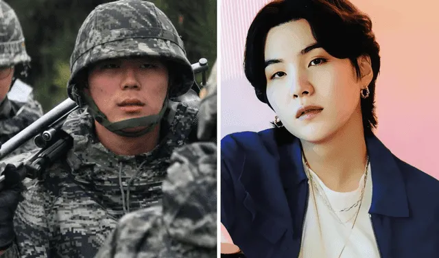  Suga, rapero de BTS, comenzará su servicio militar obligatorio en septiembre del 2023. Foto: composición LR/AFP/Hybe   