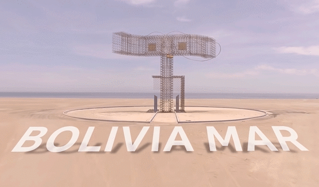 En la playa Bolivia Mar solo se construyó una estructura de metal. Foto: BBC   