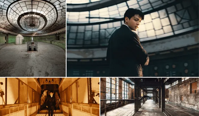  Jungkook en el video de 'Standing Next To You' y espacio de la central eléctrica Kelenföld . Foto: Composición LR/ HYBE LABELS/ Andrey Pshenichny/Progresive Productions.   