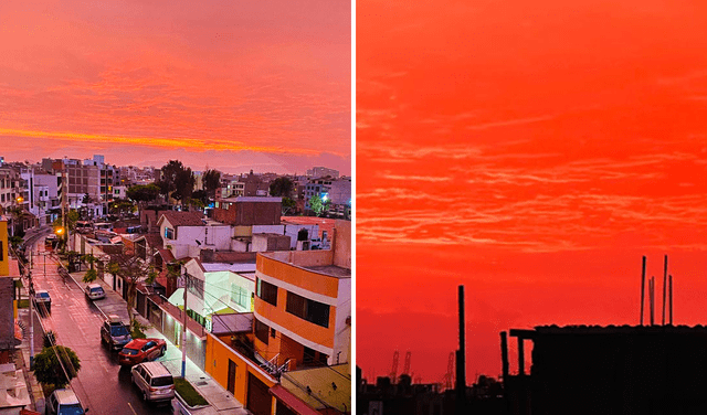 Ciudadanos de varios distritos de Lima reportaron el cielo rojo de la capital. Foto: composición LR.   