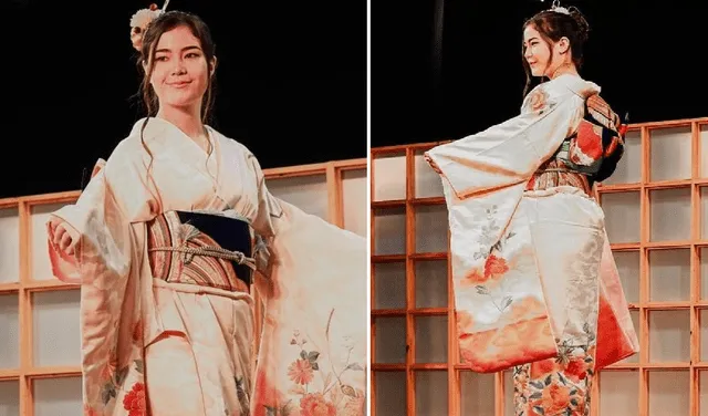  Kyara Villanella fue invitada a evento cultural en el que desfiló con traje de kimono. Foto: composición LR/Instagram/Kyara Villanella   