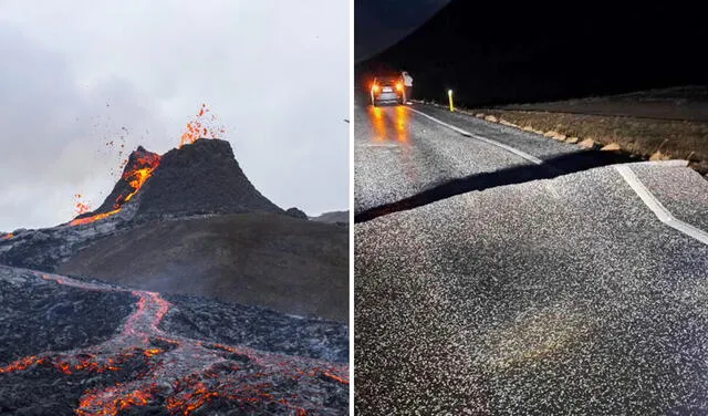  Algunas carreteras en Islandia se han reportado con daños debido a la serie de sismos que azota la región. Foto: composición LR/AFP/@Vegagerdin/Twitter<br>  