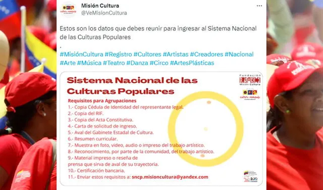  Requisitos para ser parte del Sistema Nacional de las Culturas Populares. Foto: composición LR/Misión Cultura.   