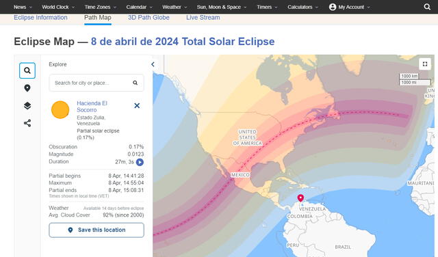  Datos eclipse lunar en Venezuela 2024. Foto: composición LR/ Time and Date.    