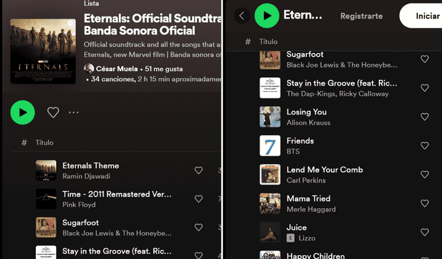  Soundtrack oficial de la película 'Eternal'. Foto: composición LR/captura Sporify   