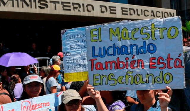 La marcha de los docentes venezolanos tiene como objetivo llegar hasta la sede del Ministerio de Educación. Foto: composición LR/El Diario   