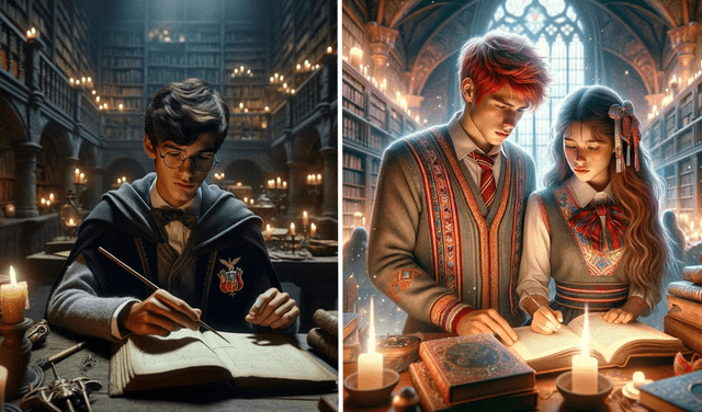 Harry Potter, Ron Weasley y Hermione Granger si fuesen del Perú, según la IA. Foto: composición LR/Dall-E   