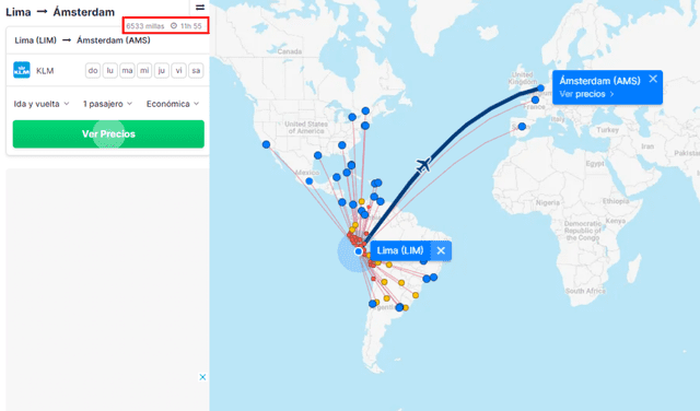  El vuelo sin escalar más largo que sale desde Lima. Foto: Flight Connections<br>  