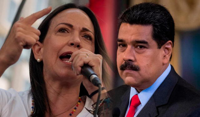 María Corina Machado supera en aprobación electoral a Nicolás Maduro. Foto: composición LR/AFP.   