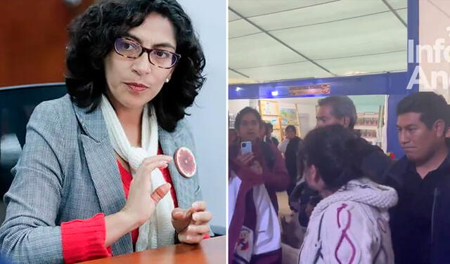Leslie Urteaga también fue pifeada en la Feria del Libro de Huancayo. Foto: composiciónLR/difusión Leslie Urteaga también fue pifeada en la Feria del Libro de Huancayo. Foto: composiciónLR/difusión