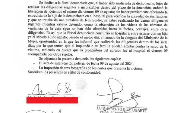  Acta de la denuncia contra la fiscal. Foto: difusión.   