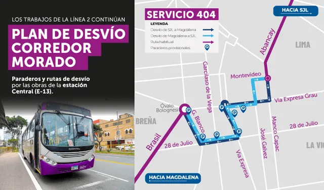  Plan de desvío del corredor morado hacia SJL. Foto: MTC    