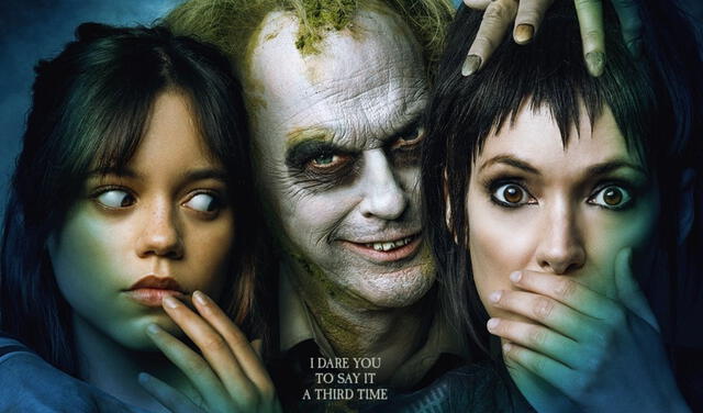  Jenna Ortega, Michael Keaton y Winona Ryder protagonizan 'Beetlejuice 2'. Foto: Warner Bros.   